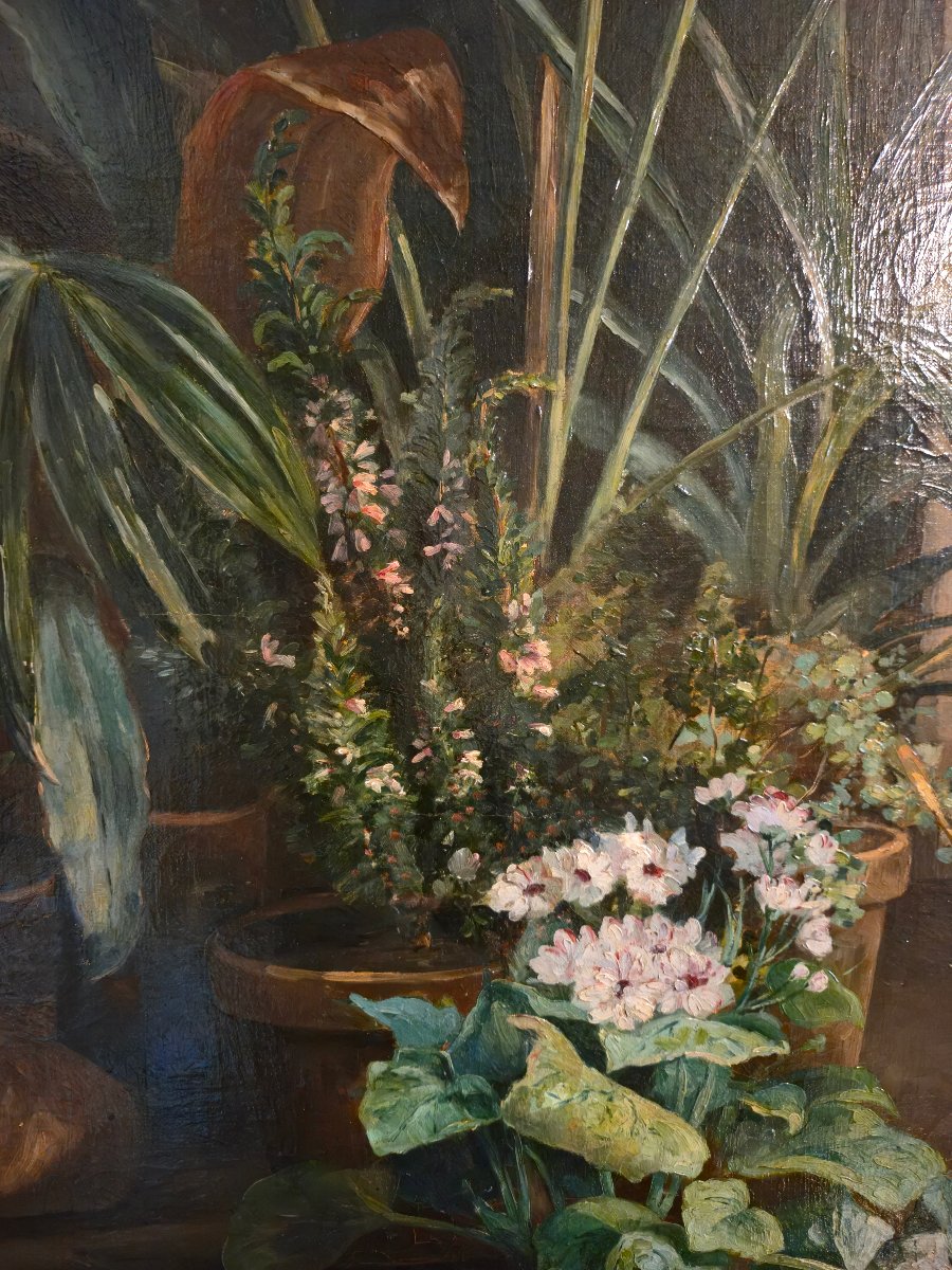 Winter Garden – Large Naturalistic Painting, Signed And Dated 1881.  -photo-2