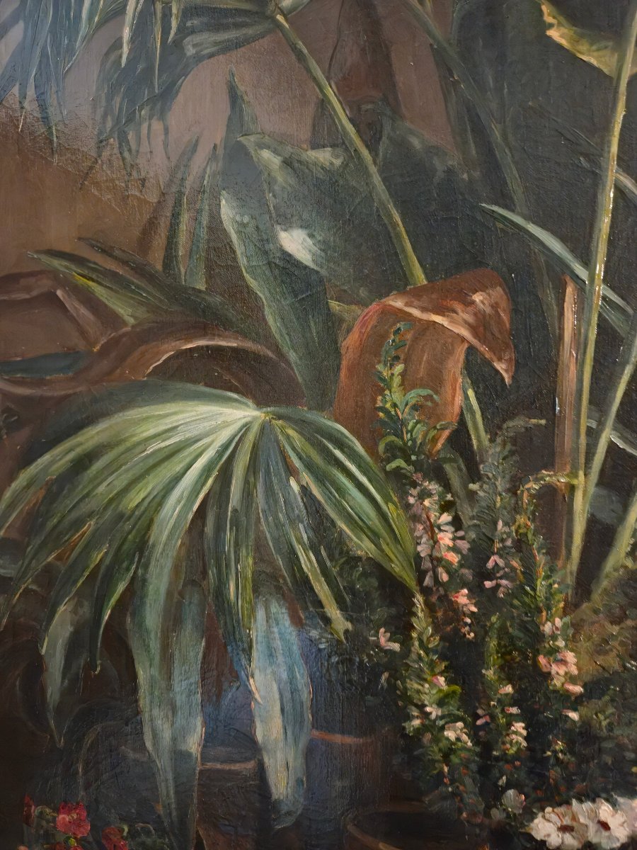 Winter Garden – Large Naturalistic Painting, Signed And Dated 1881.  -photo-4