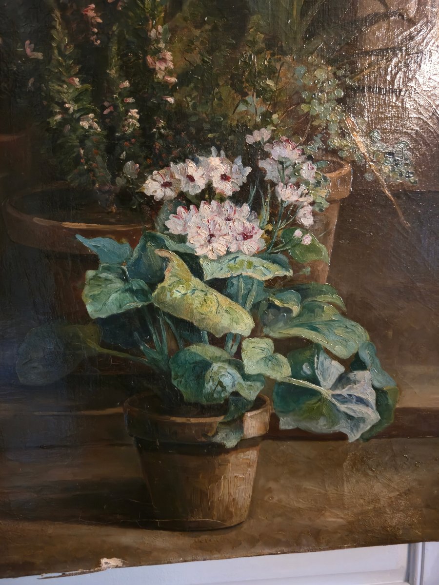 Winter Garden – Large Naturalistic Painting, Signed And Dated 1881.  -photo-1