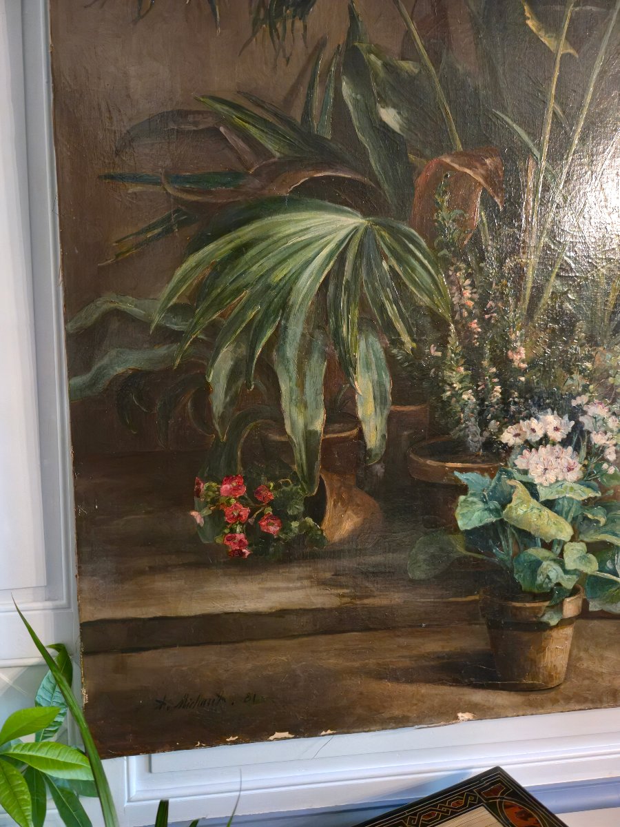 Winter Garden – Large Naturalistic Painting, Signed And Dated 1881.  -photo-2