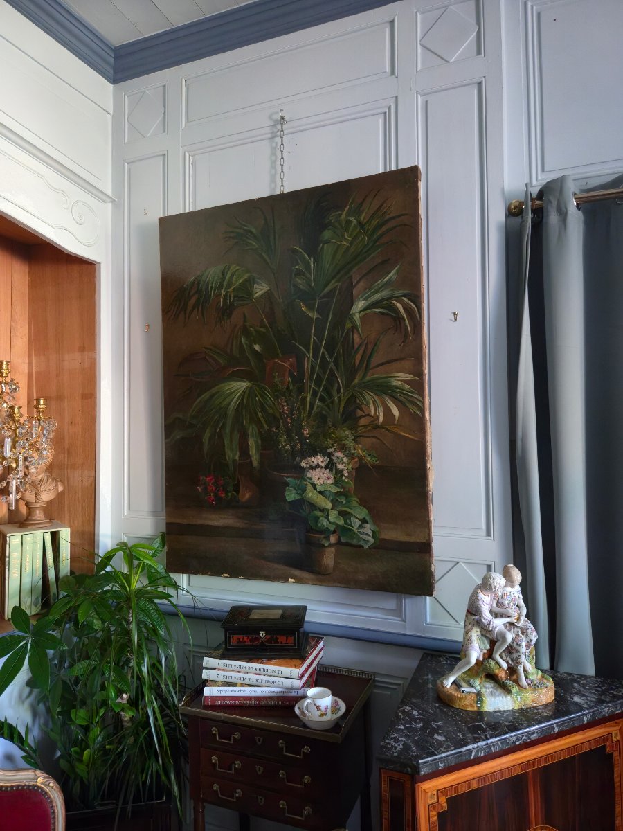 Winter Garden – Large Naturalistic Painting, Signed And Dated 1881.  -photo-3