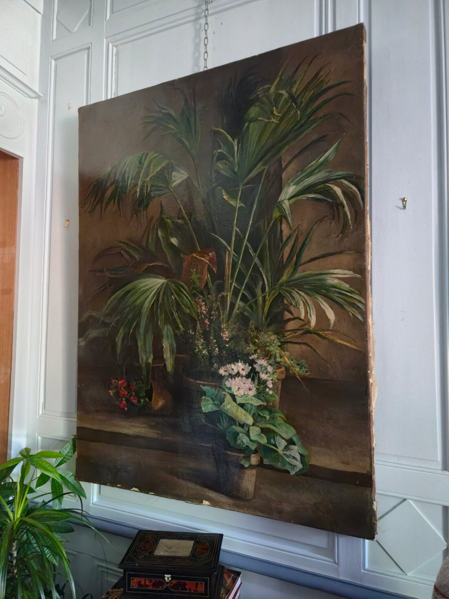 Winter Garden – Large Naturalistic Painting, Signed And Dated 1881.  -photo-5