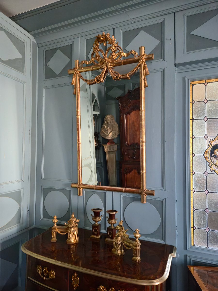 A Period Napoleon III Mirror With A Bamboo-style Design And A Decoration Featuring Drapery With Tassels.  -photo-4