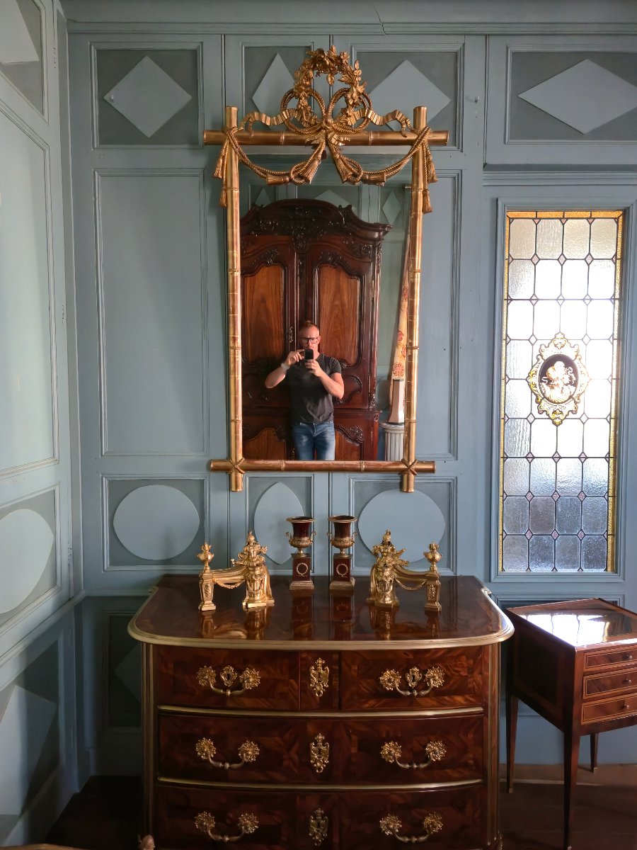 A Period Napoleon III Mirror With A Bamboo-style Design And A Decoration Featuring Drapery With Tassels.  -photo-6