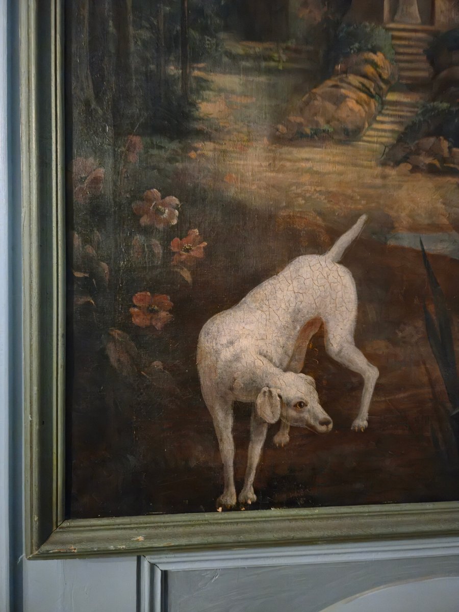A Large Decorative Panel Depicting A Fantasy Landscape In The Style Of Christophe Huet.-photo-2