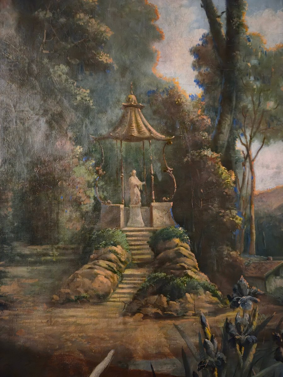 A Large Decorative Panel Depicting A Fantasy Landscape In The Style Of Christophe Huet.-photo-3