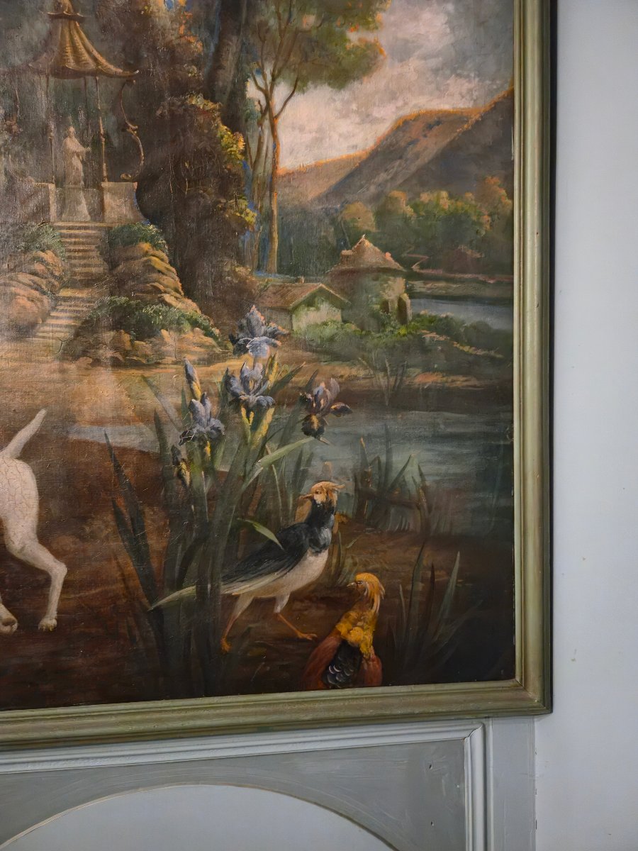 A Large Decorative Panel Depicting A Fantasy Landscape In The Style Of Christophe Huet.-photo-4