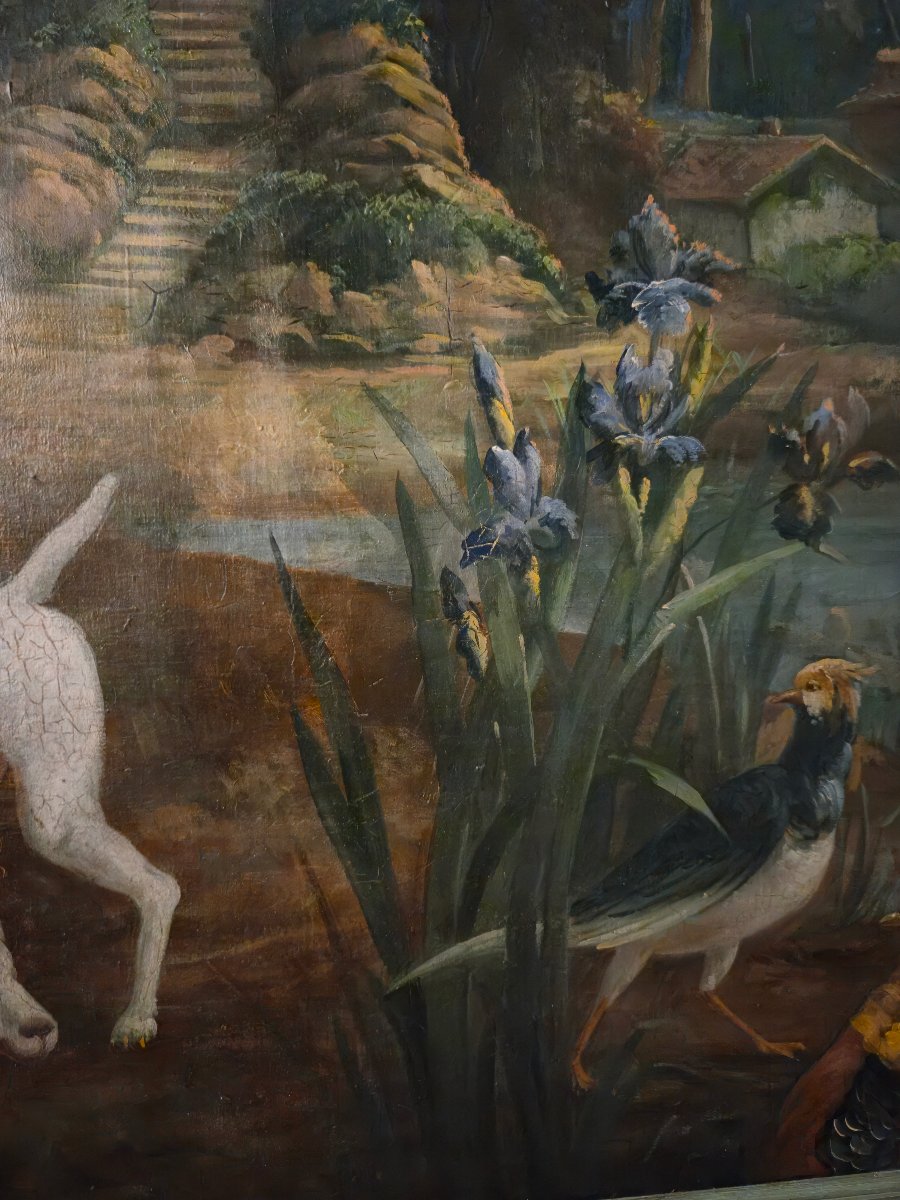 A Large Decorative Panel Depicting A Fantasy Landscape In The Style Of Christophe Huet.-photo-2