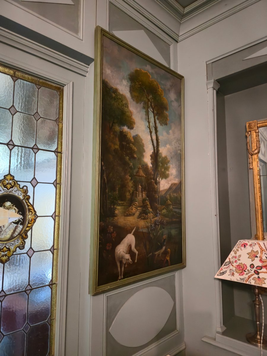 A Large Decorative Panel Depicting A Fantasy Landscape In The Style Of Christophe Huet.-photo-4