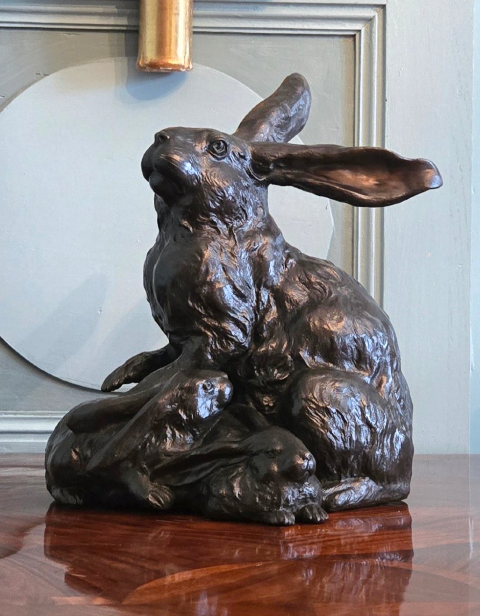 Genryūsai Seiya – Large Group Of Bronze Hares, Japan, Meiji Period.   