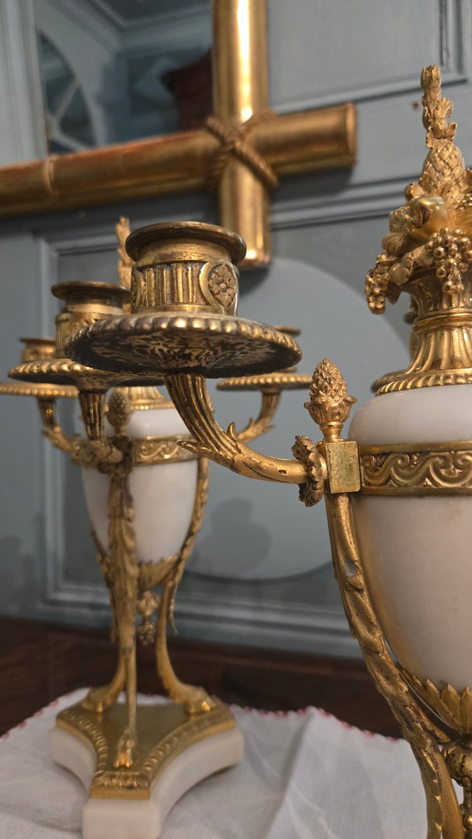 Paire de candélabres en forme d'athéniennes de style Louis XVI, seconde moitié du XIXe siècle. -photo-4
