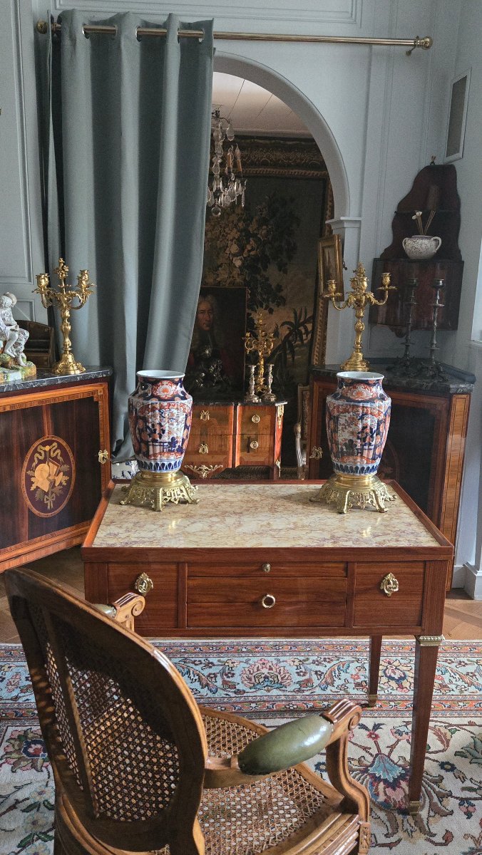 Paire de vases Imari d'époque Meiji, montés sur socles en bronze, XIXe.-photo-6