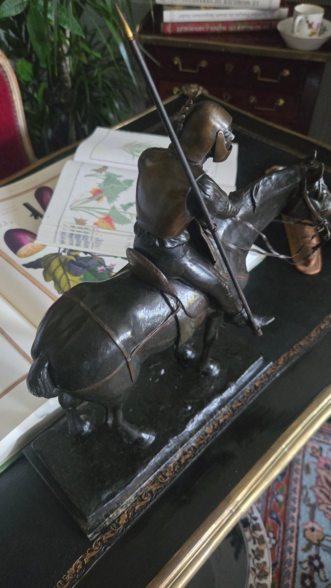 August Von Strantz – Knight On Horseback With A Lance, Bronze, Circa 1900.  -photo-3