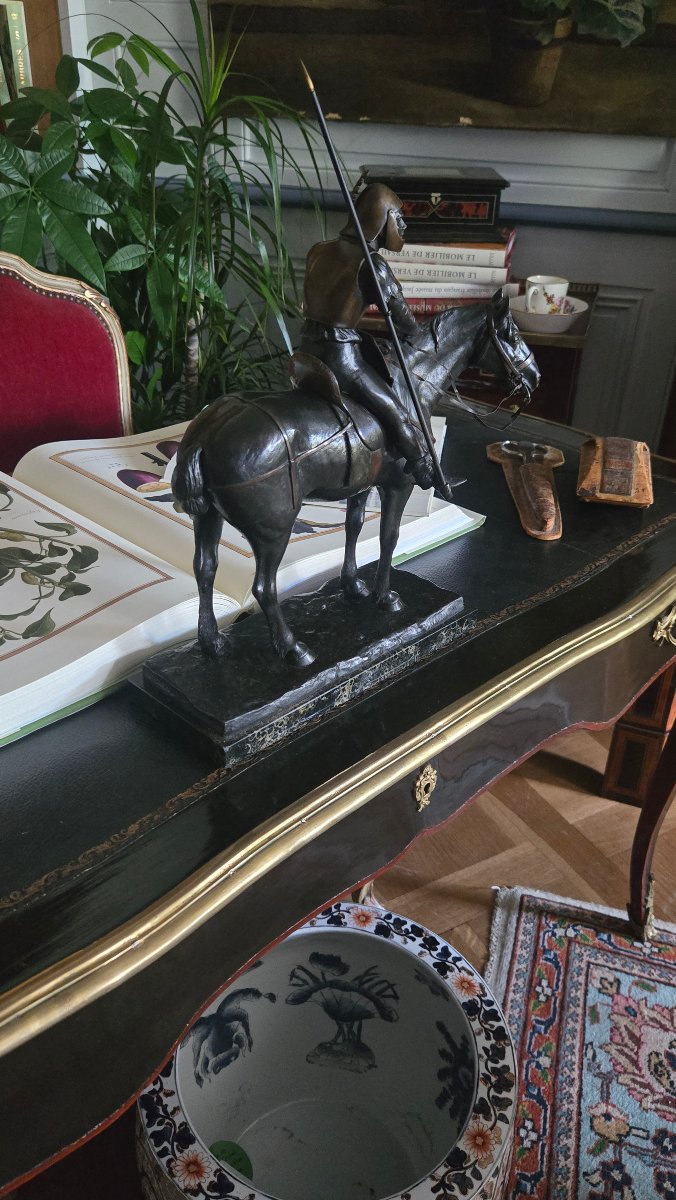 August Von Strantz – Knight On Horseback With A Lance, Bronze, Circa 1900.  -photo-6