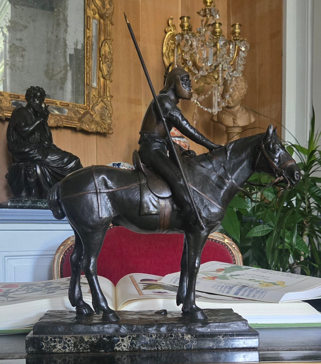 August Von Strantz – Knight On Horseback With A Lance, Bronze, Circa 1900.  
