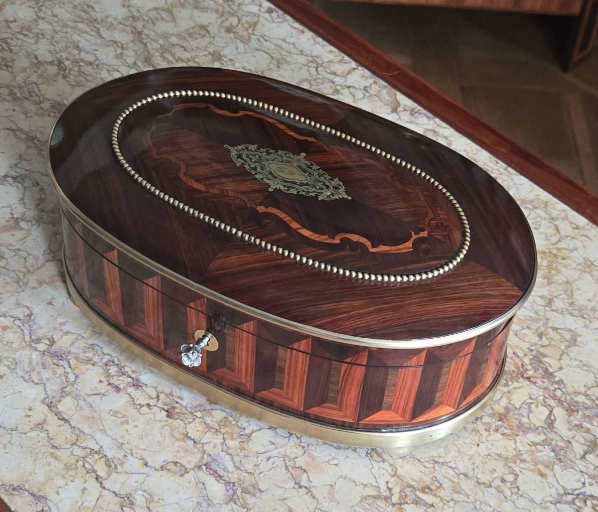 Napoleon III-style Box Made Of Precious Wood Marquetry, Signed By Coignard.   