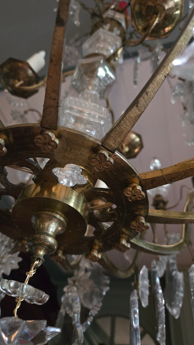 Bronze Cage Chandelier With Pendants And Daggers, Early 19th Century.-photo-3