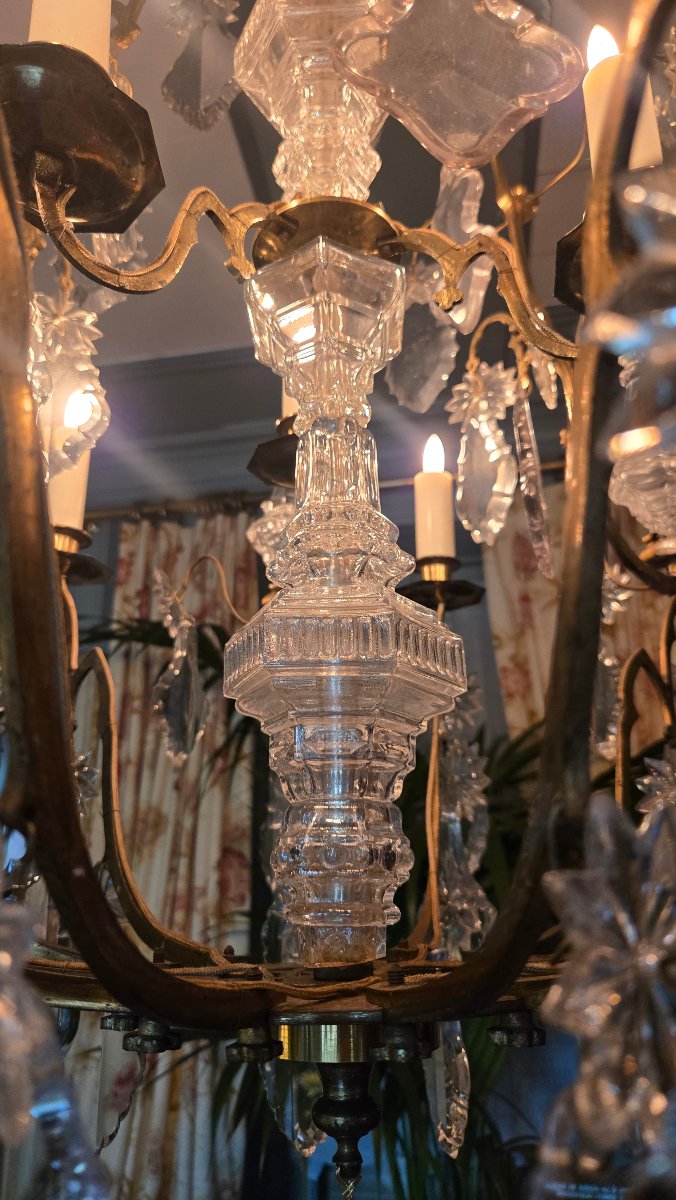 Bronze Cage Chandelier With Pendants And Daggers, Early 19th Century.-photo-2