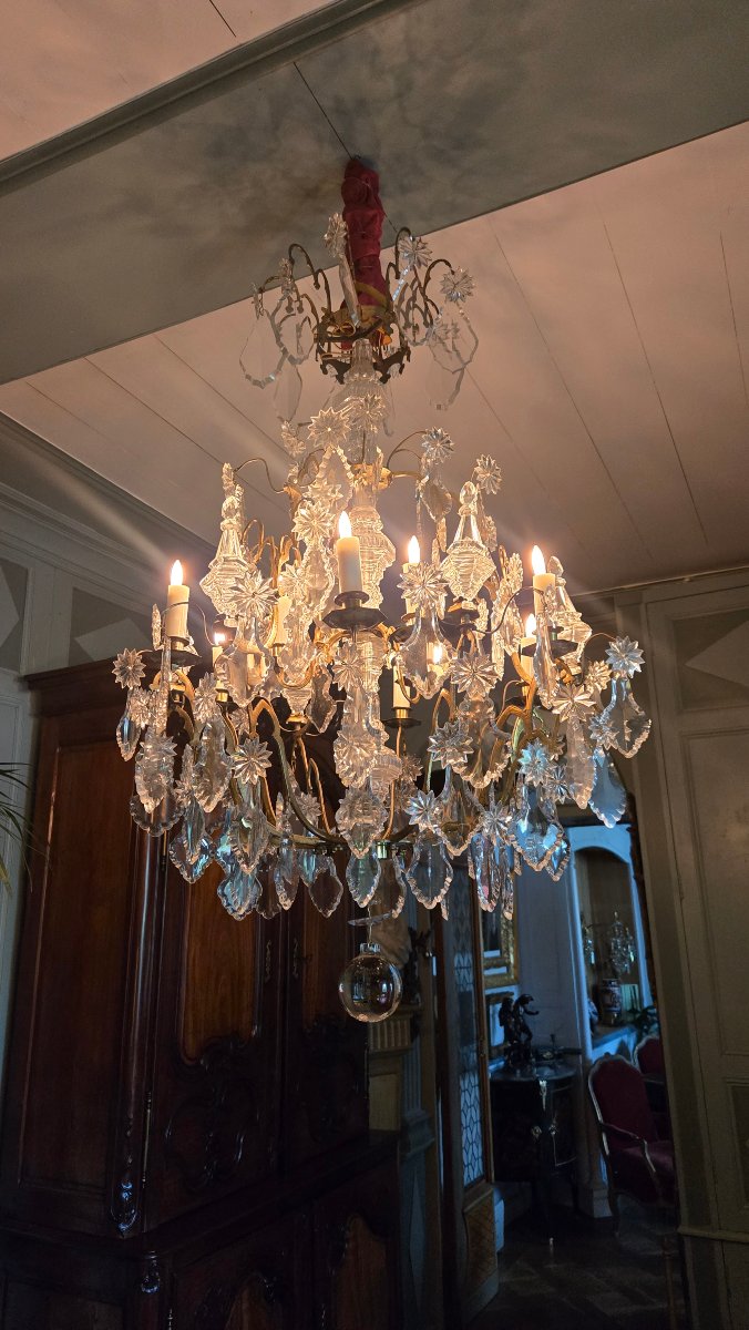 Bronze Cage Chandelier With Pendants And Daggers, Early 19th Century.-photo-4