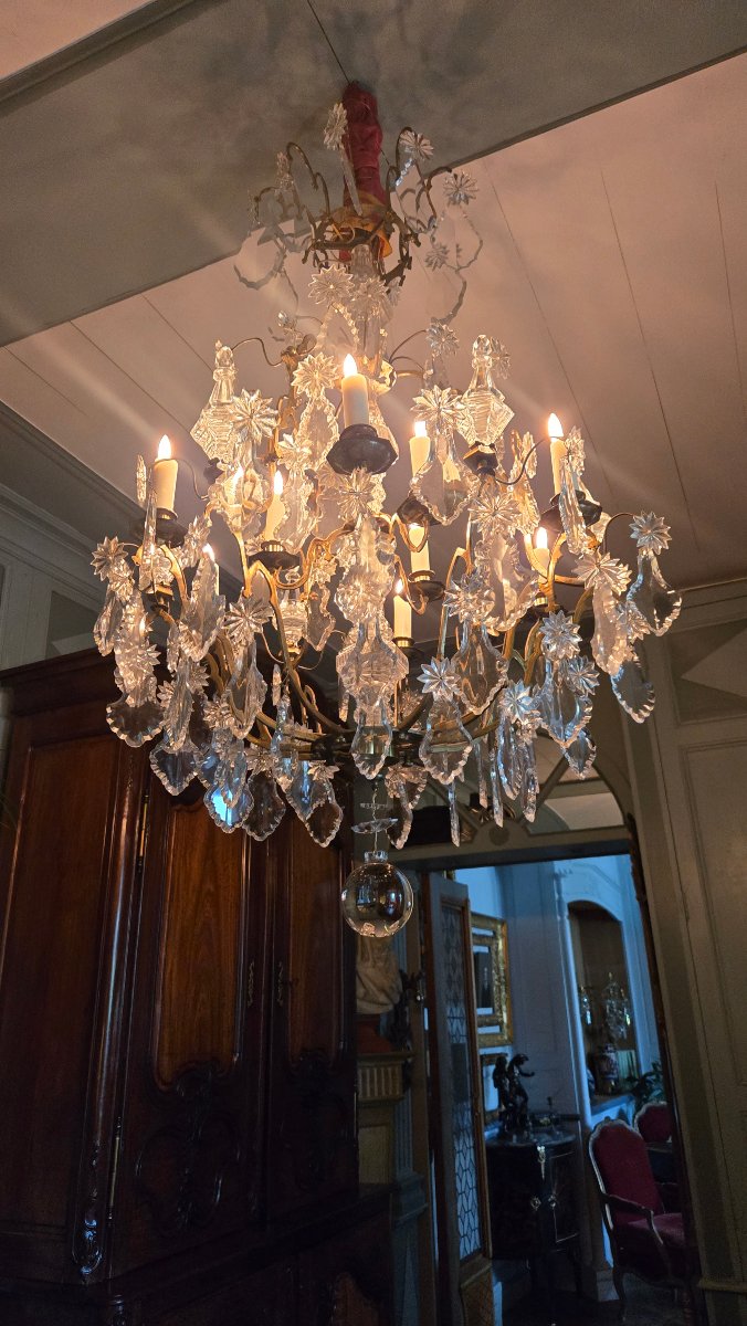 Bronze Cage Chandelier With Pendants And Daggers, Early 19th Century.-photo-7