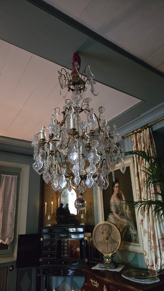 Bronze Cage Chandelier With Pendants And Daggers, Early 19th Century.-photo-8