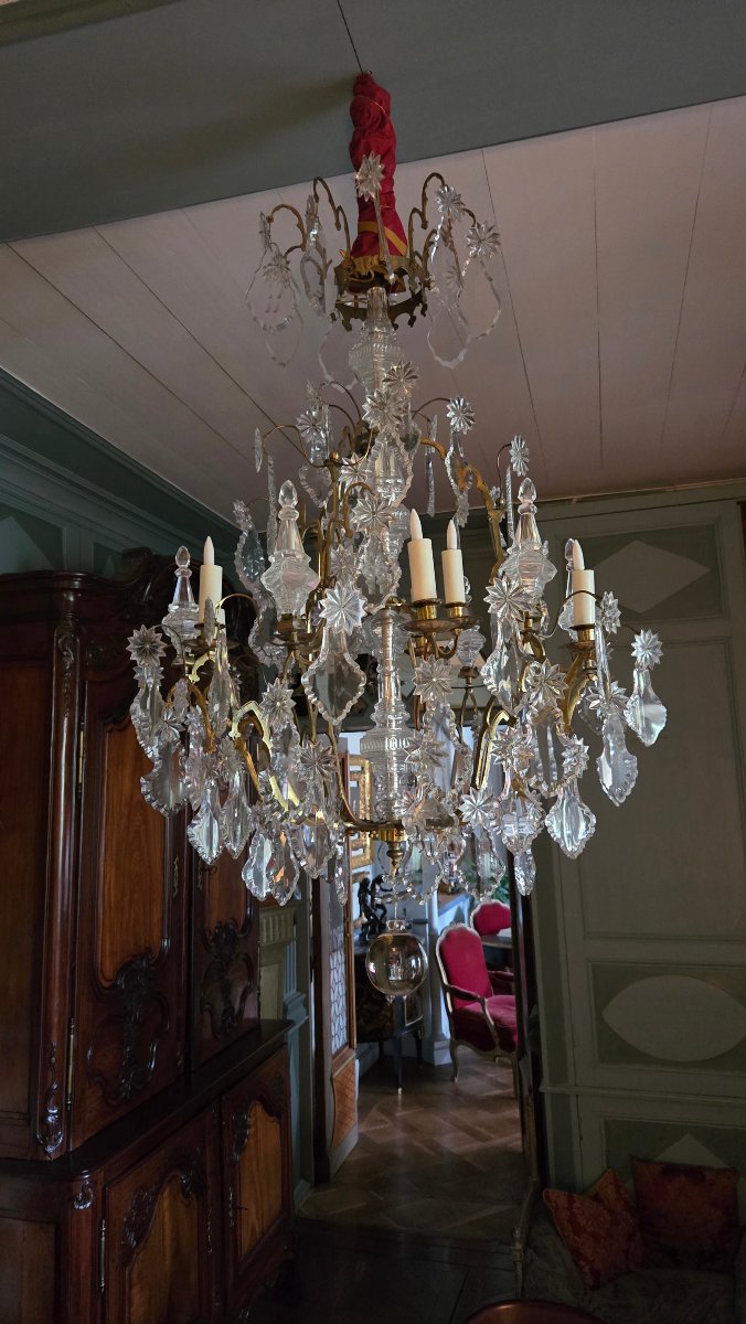 Bronze Cage Chandelier With Pendants And Daggers, Early 19th Century.