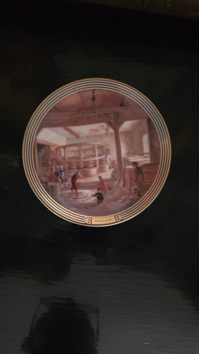 Six assiettes en porcelaine de Limoges, décor du Service des Arts industriels de Sèvres.-photo-3