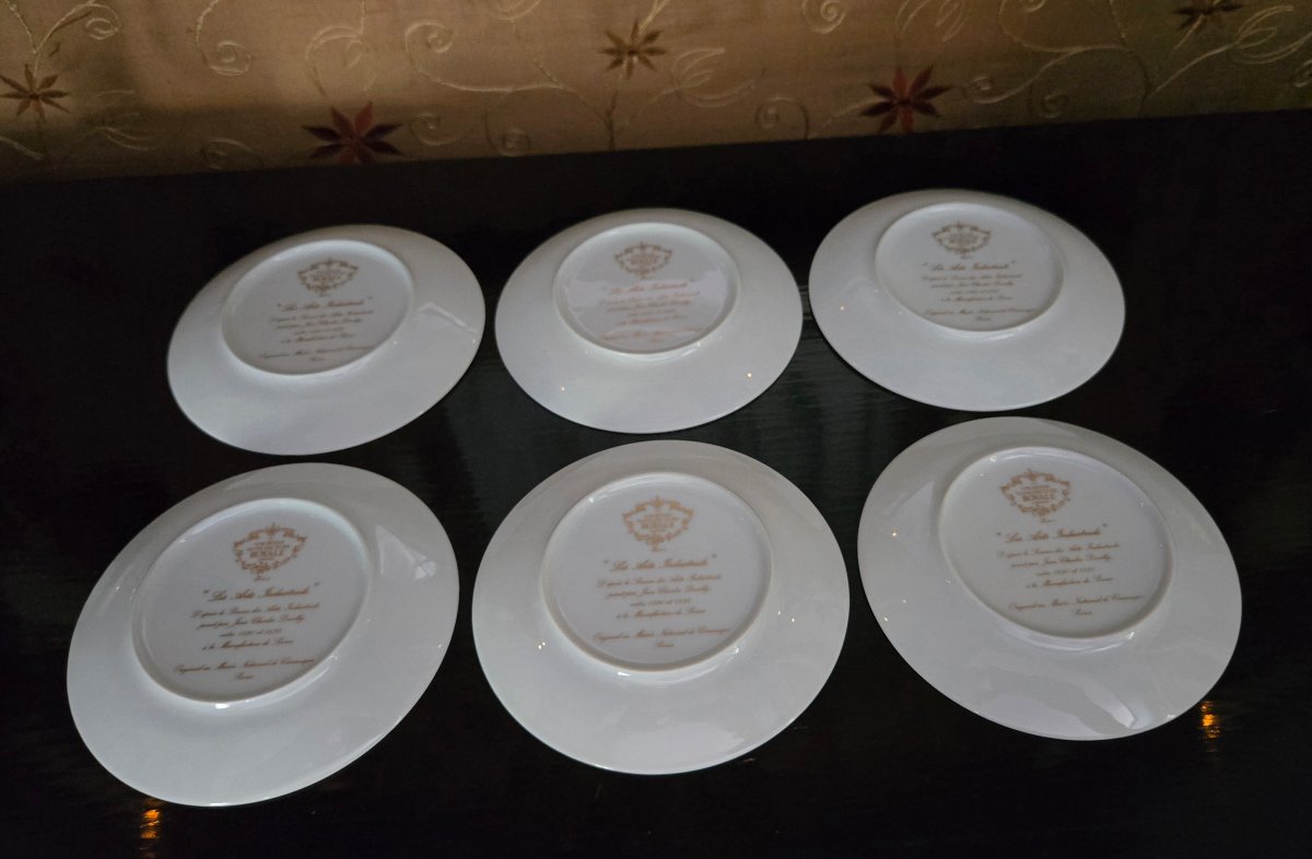 Six assiettes en porcelaine de Limoges, décor du Service des Arts industriels de Sèvres.-photo-6