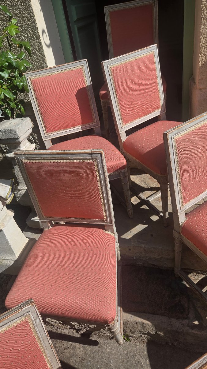 Suite de huit chaises à entretoise d'époque Directoire-photo-2