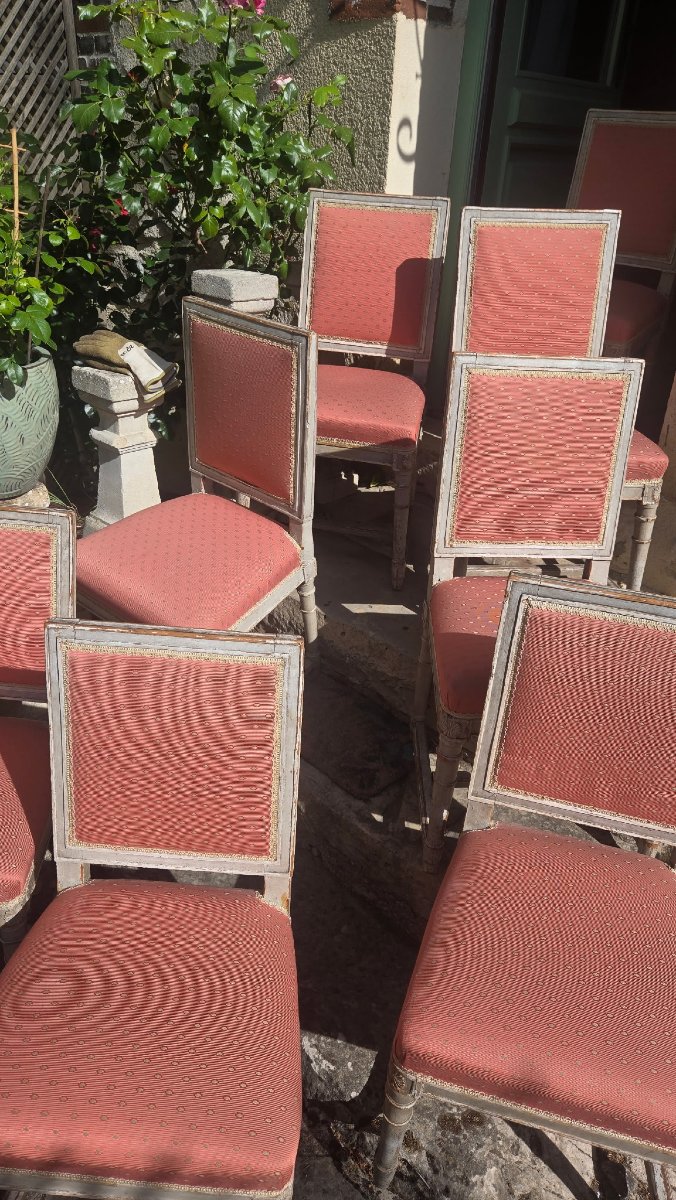 Suite de huit chaises à entretoise d'époque Directoire-photo-3