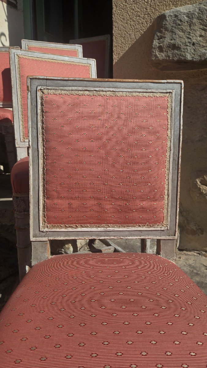 Suite de huit chaises à entretoise d'époque Directoire-photo-4