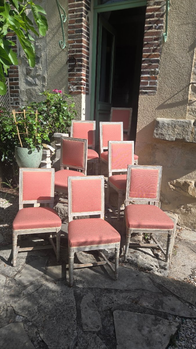 Suite de huit chaises à entretoise d'époque Directoire-photo-1
