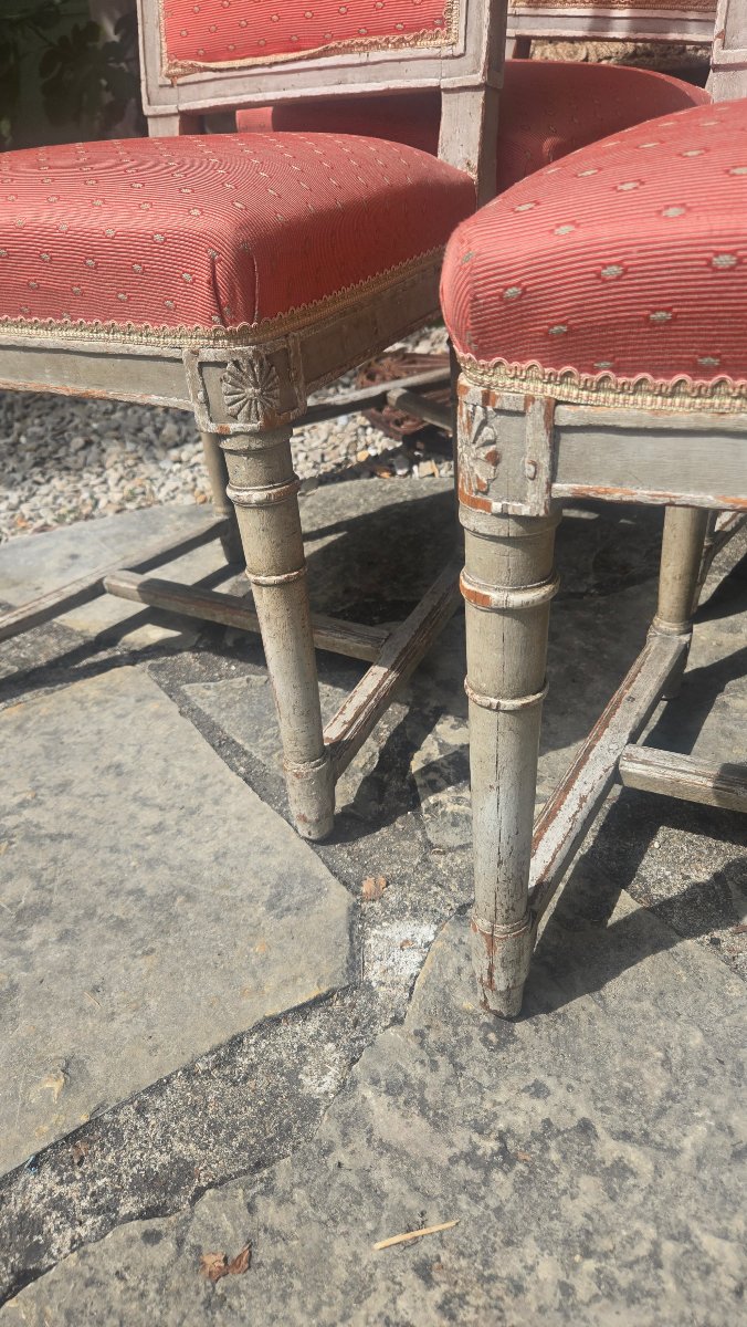 Suite de huit chaises à entretoise d'époque Directoire-photo-2