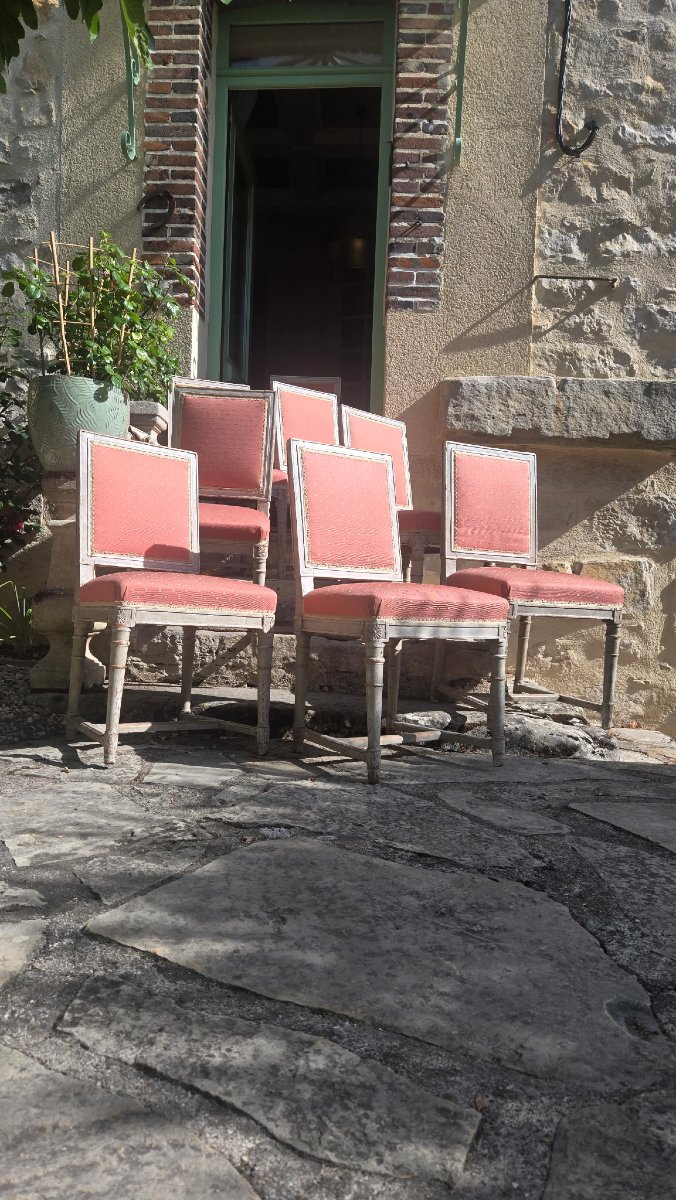 Suite de huit chaises à entretoise d'époque Directoire-photo-3