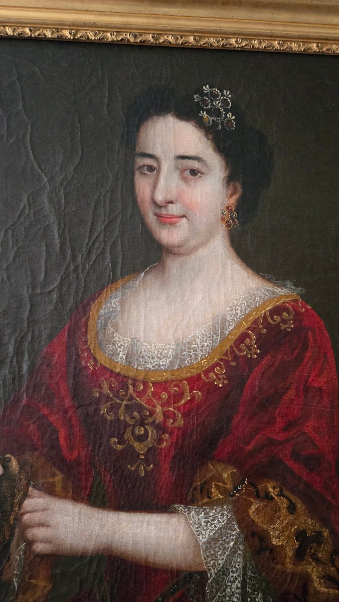 Portrait d'une dame aux cerises et à l'oiseau – École française du XVIIIᵉ siècle.  -photo-1
