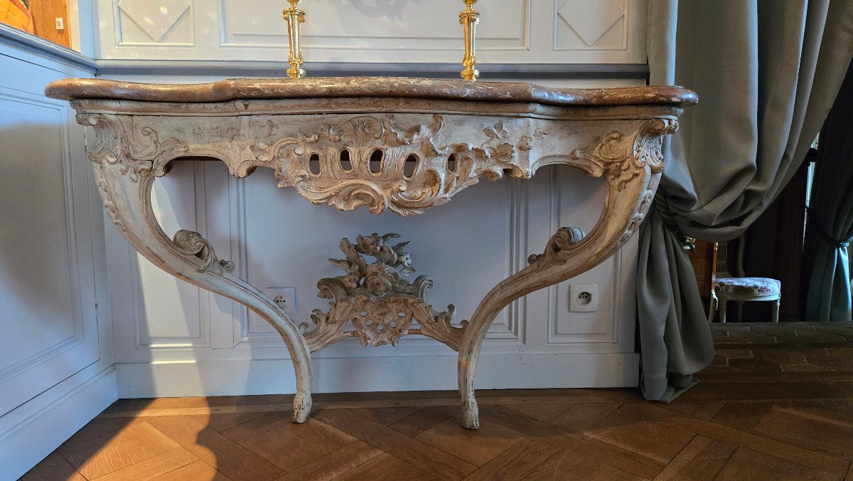 Grande console d'applique d'époque Louis XV en chêne sculpté.  -photo-2
