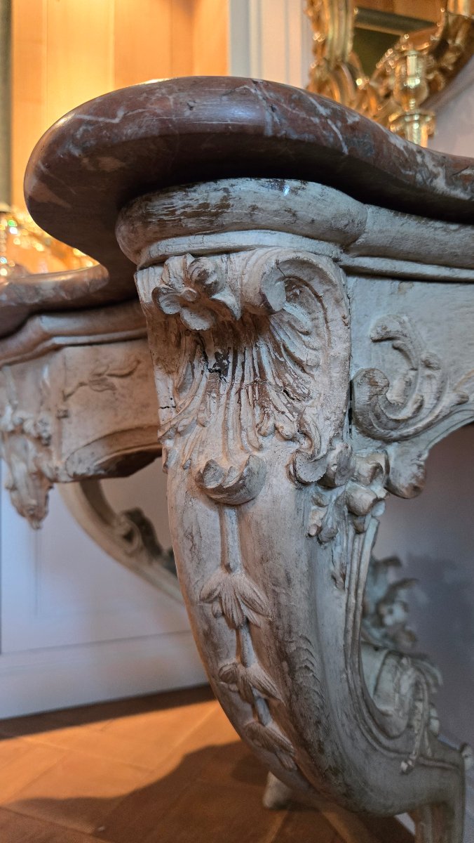 Grande console d'applique d'époque Louis XV en chêne sculpté.  -photo-3