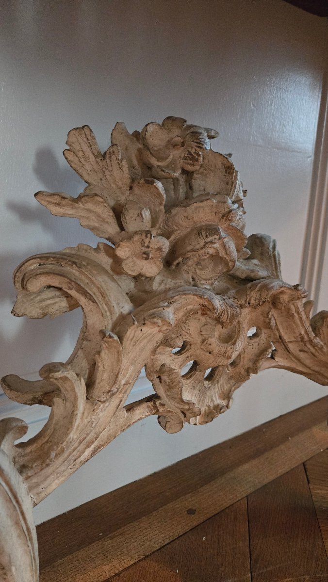 Grande console d'applique d'époque Louis XV en chêne sculpté.  -photo-4