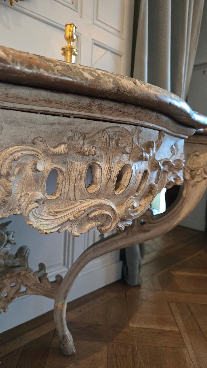 Grande console d'applique d'époque Louis XV en chêne sculpté.  -photo-1