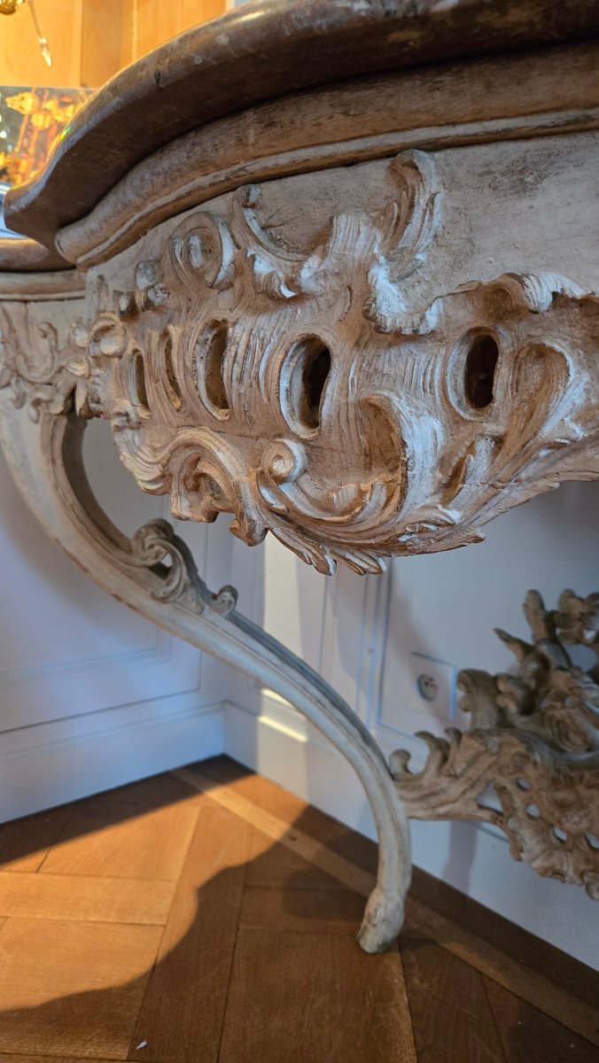 Grande console d'applique d'époque Louis XV en chêne sculpté.  -photo-2
