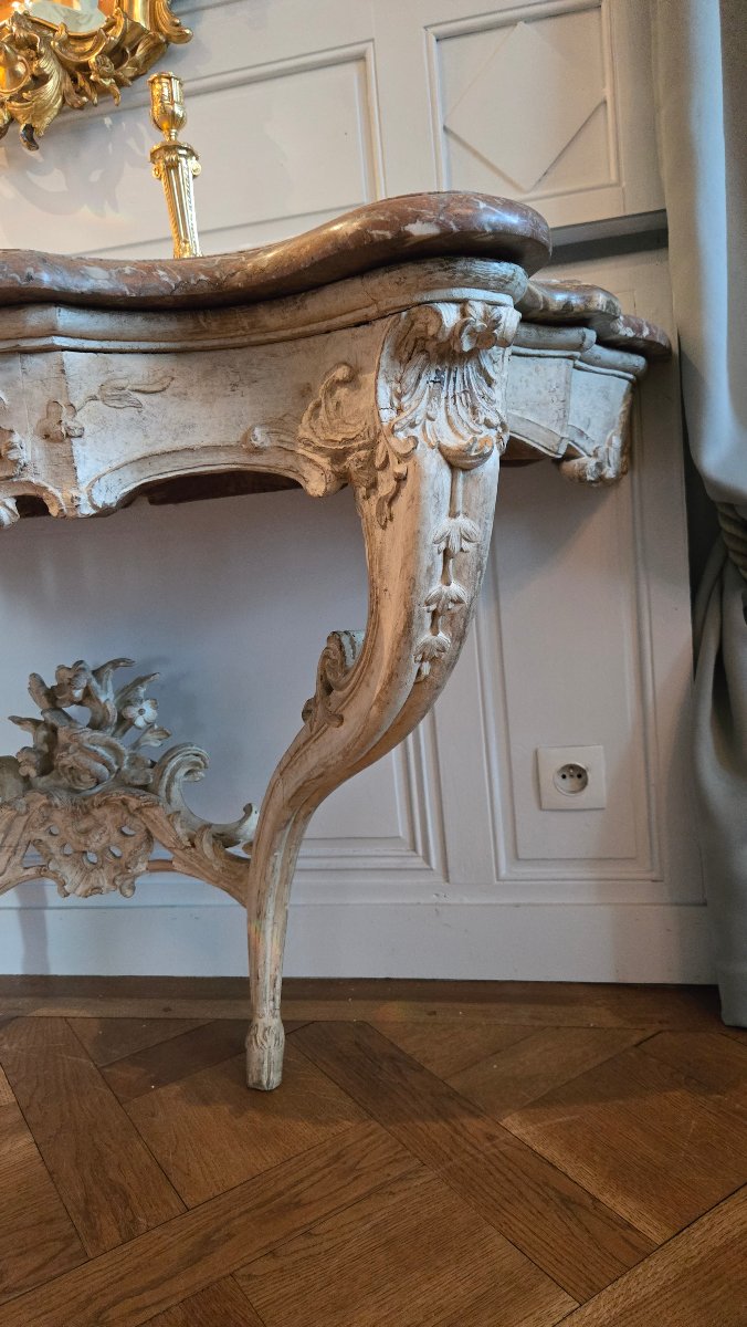 Grande console d'applique d'époque Louis XV en chêne sculpté.  -photo-3
