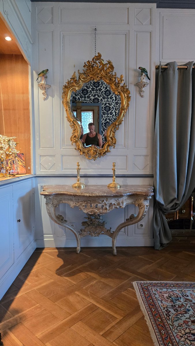 Grande console d'applique d'époque Louis XV en chêne sculpté.  -photo-8