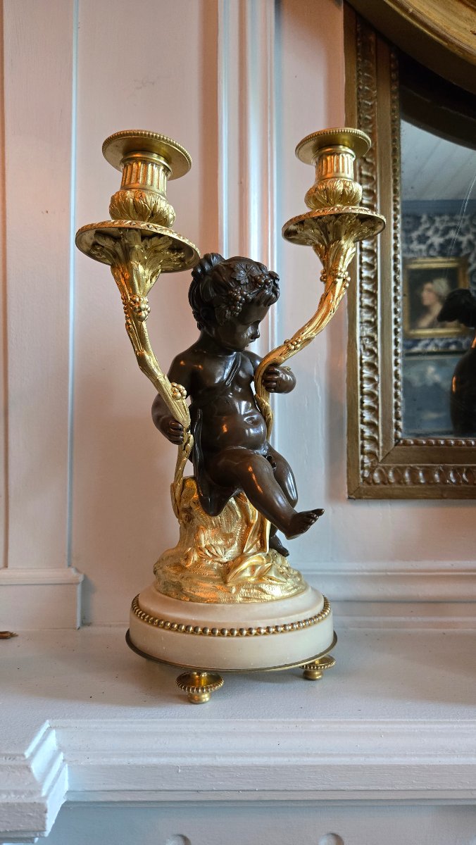 Garniture de cheminée « L'Amour et le coq », accompagnée de figures bachiques – XIXᵉ siècle.   -photo-3