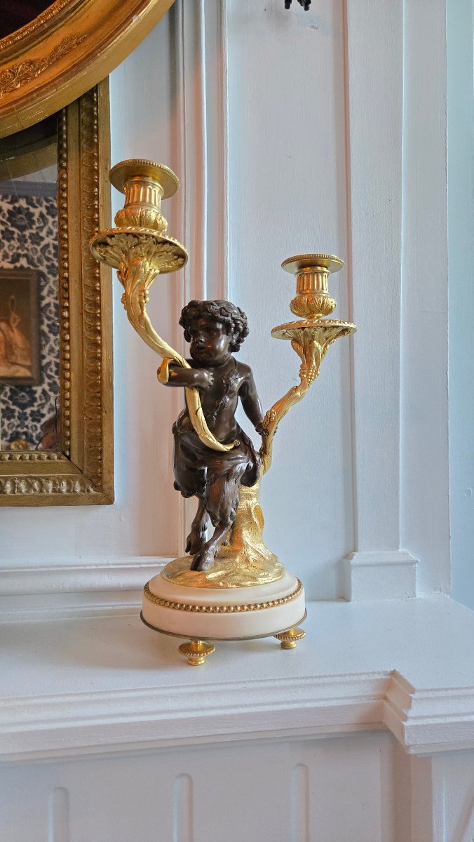 Garniture de cheminée « L'Amour et le coq », accompagnée de figures bachiques – XIXᵉ siècle.   -photo-4