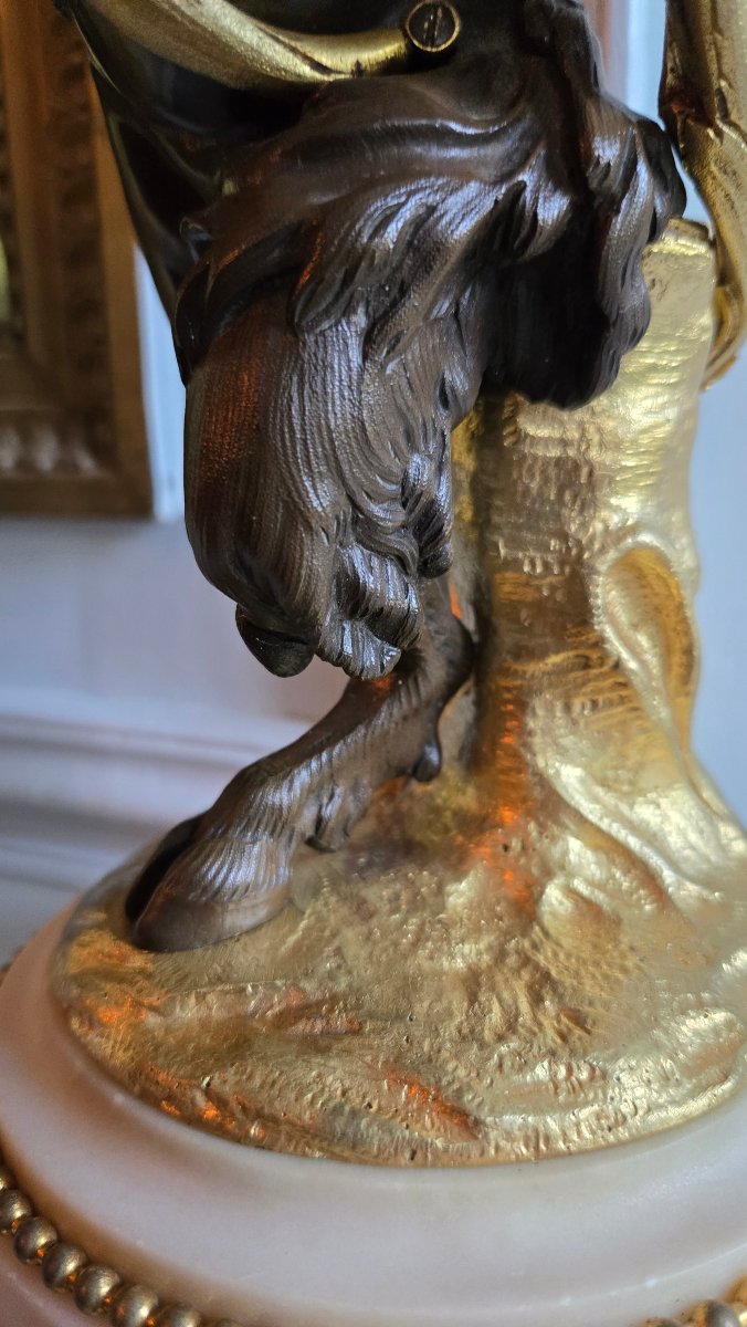 Garniture de cheminée « L'Amour et le coq », accompagnée de figures bachiques – XIXᵉ siècle.   -photo-2