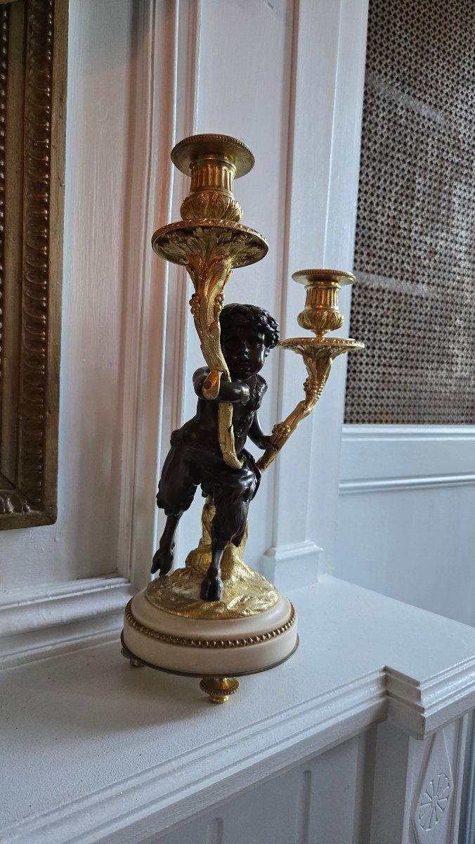 Garniture de cheminée « L'Amour et le coq », accompagnée de figures bachiques – XIXᵉ siècle.   -photo-3