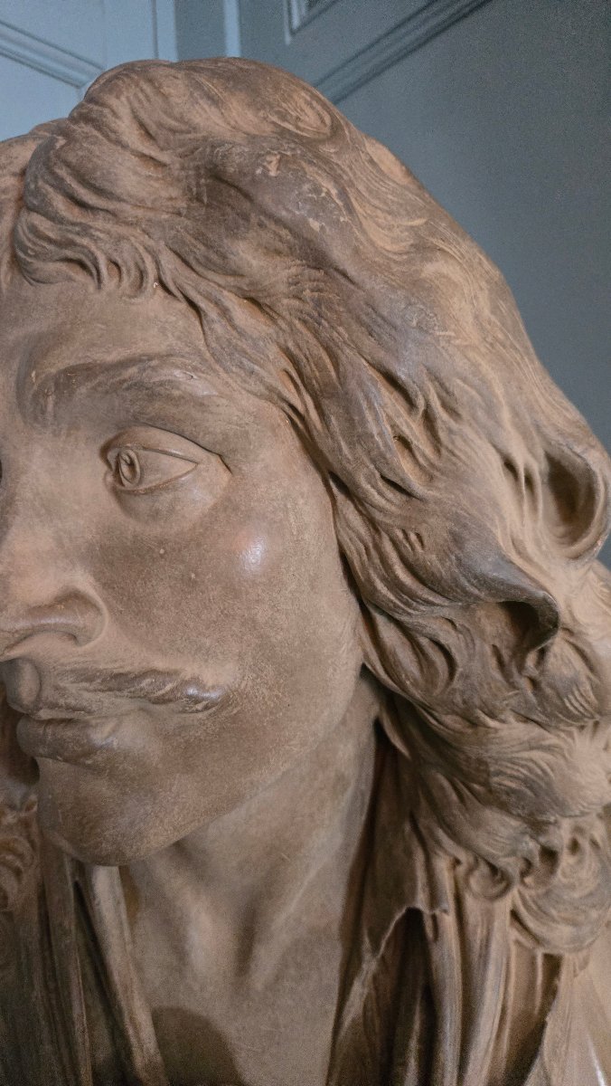 Molière, grand buste d'après le modèle créé par Jean-Antoine Houdon.  -photo-1