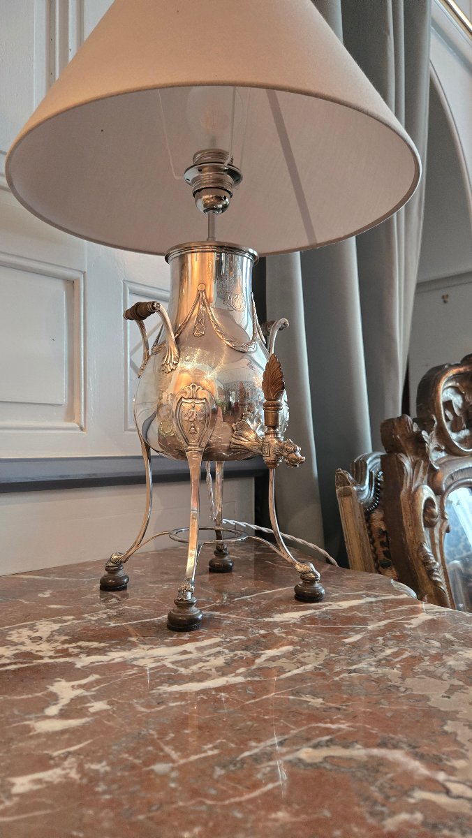 Silver-plated Metal Living Room Lamp, Crafted By Léon Lapar, Paris, 20th Century.  -photo-1