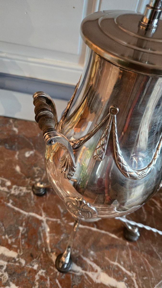Silver-plated Metal Living Room Lamp, Crafted By Léon Lapar, Paris, 20th Century.  -photo-3