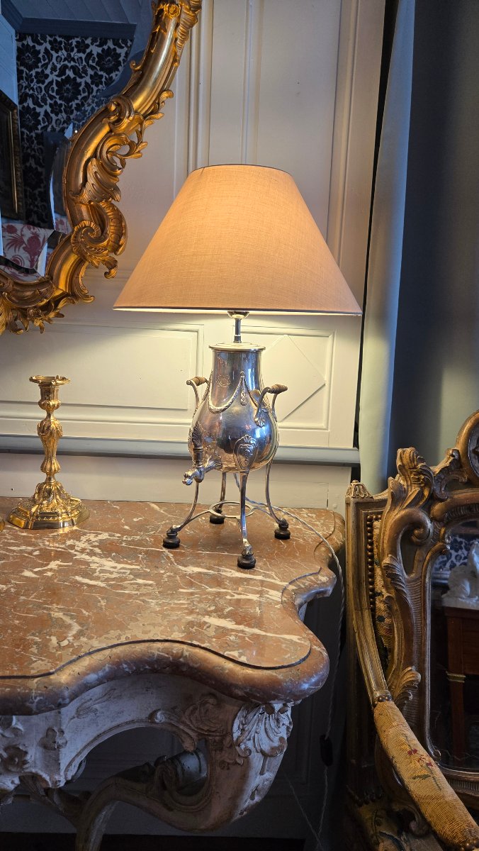 Silver-plated Metal Living Room Lamp, Crafted By Léon Lapar, Paris, 20th Century.  -photo-6